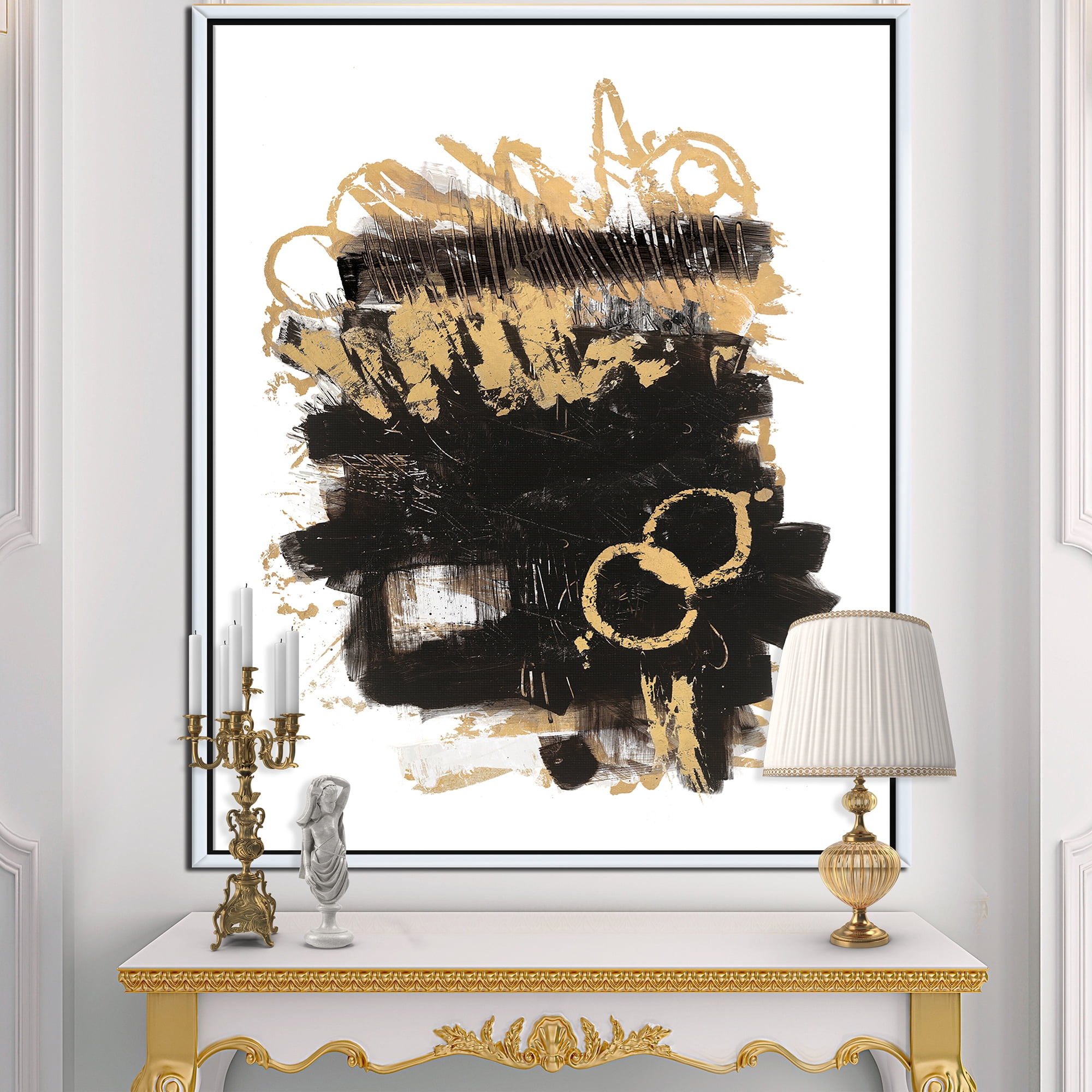 Designart ' Gold and Black drift II ' Glam Modern Framed Canvas