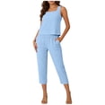 thumbnail image 2 of Frostluinai Two Piece Sets for Women Summer Outfits Sleeveless Tanks Capri Pants Lounge Sets Casual Vacation Travel Pockets Light Blue L, 2 of 6