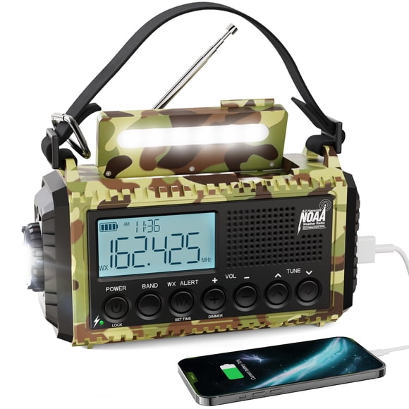 Raynic Weather Radio, 12000mAh Hand Crank Emergency Radio, 6 Ways Powered AM/FM/SW/NOAA Weather Alert Radio with Flashlight, Cell Phone Charger and S