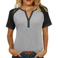 thumbnail image 2 of PNTUTB Summer Women's Fashion Color Block Button Up V Neck Pullover Short Sleeve Loose Comfort T Shirts, 2 of 6