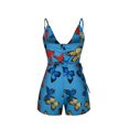 thumbnail image 3 of Summer Savings Clearance! KBODIU Jumpsuits for Women Leaf and Stripe Printed Sling Shorts with Belt Rompers Bodysuit for Women Blue XL, 3 of 5