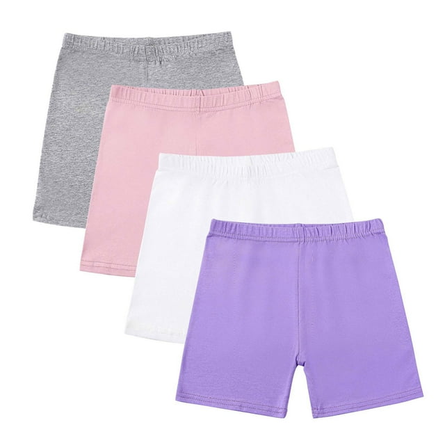 Odeerbi 4 Paquete de Chicas Atléticas Motociclistas Pantalones Cortos Respirables Suaves Elásticos de Yoga de Algodón Para 5-14 Años