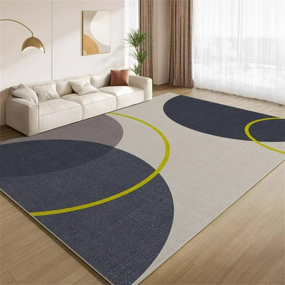 Funky Blue Gray Area Rugs, Vintage Geometric Circle Design Carpet, Soft Washable Non Slip Non Shedding Low Pile Rug for Living Room Bedroom Entrance Foyer Decor Mat 4x5ft