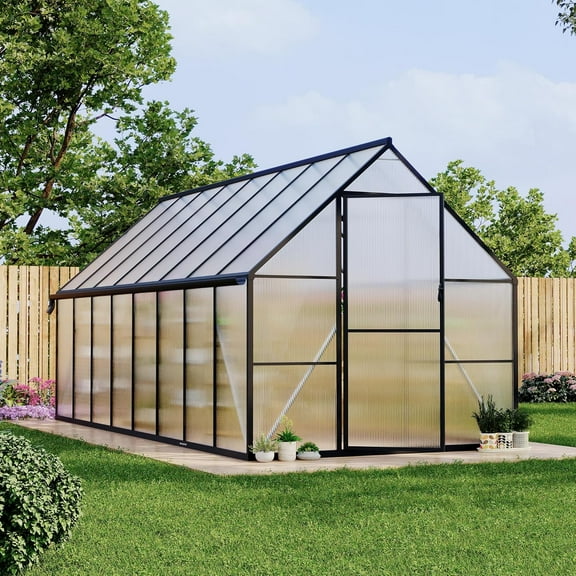 Homhougo 8'x16' Aluminum-Framed Polycarbonate Greenhouse, Heavy Duty Polycarbonate Greenhouse with Quick Setup Structure and Roof Vent, Large Enhanced Aluminum Green House Kit for Outdoors
