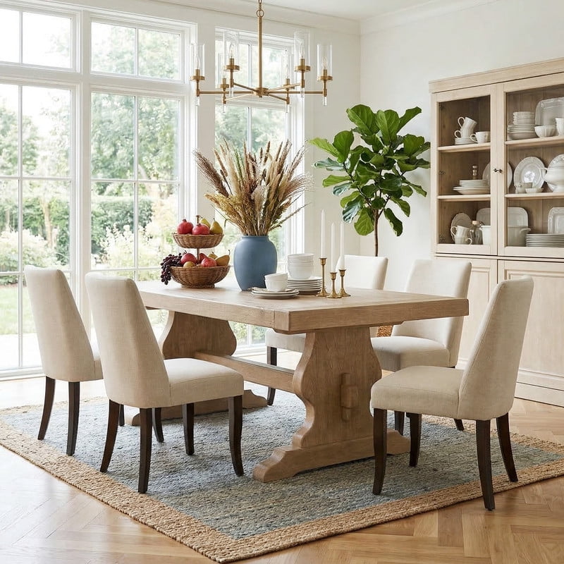 COLAMY Set of 4 Upholstered Dining Chairs, Modern Fabric Kitchen & Dining Room Chairs with Ergonomic High Back and Solid Wood Legs, Farmhouse Side Chairs, Beige