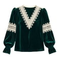 thumbnail image 6 of Lutiedan Velvet Tops for Women Lace V Neck Puff Long Sleeve Shirts Dressy Casual Fall Winter Velour Blouses S-XXL, 6 of 8