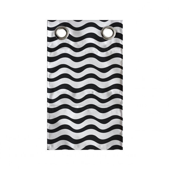 Crazy Art Hanging Pocket Organizer, Horizontally Placed Wavy Streaks in Monotone Simple Design, Printed Polyester Storage Bag with Pockets, 9" x 27", Charcoal Grey and White