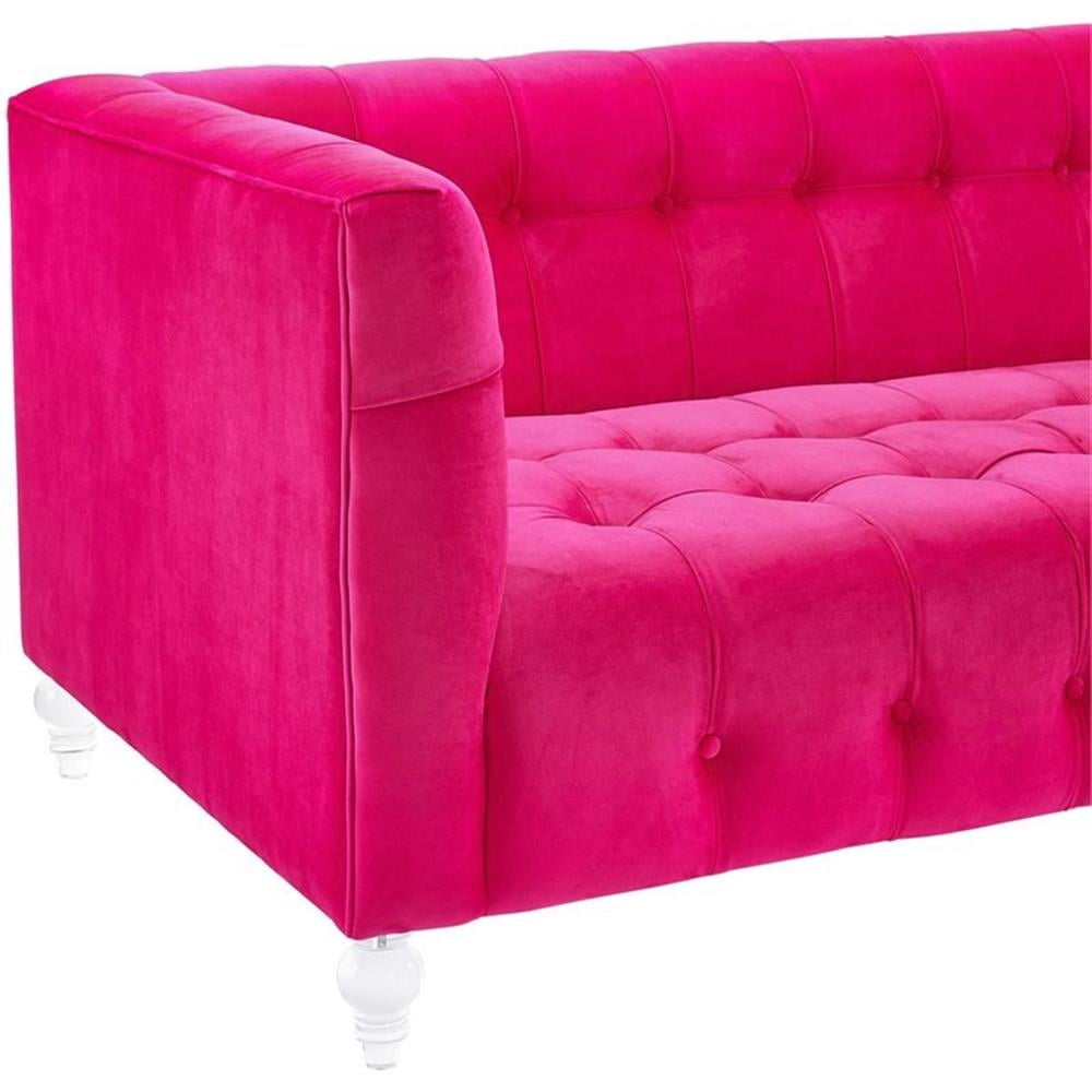 Maklaine 29.35"H Transitional Velvet Upholstered/Acrylic Sofa in Pink