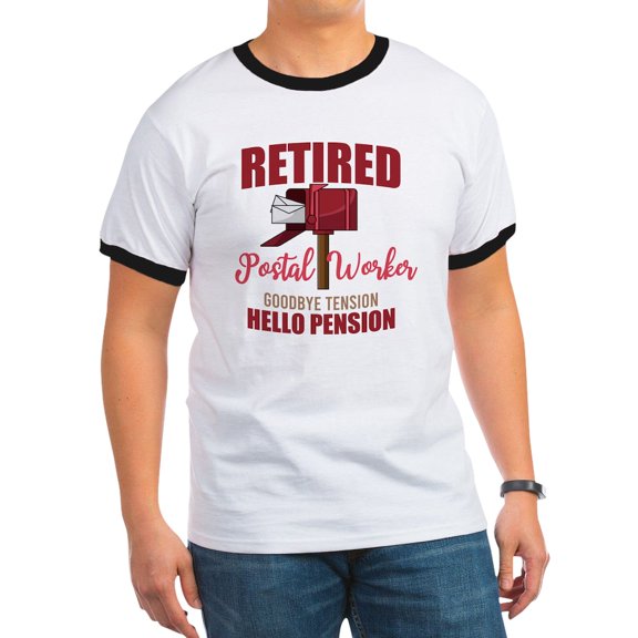 CafePress - Retired Postal Worker Funny Postman Hello T Shirt - 100% Cotton Ringed T-Shirt