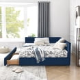 thumbnail image 4 of Full Size Upholstered Daybed with Storage, Mid-Century Modern Velvet Sofa Bed Frame, Tufted Backrest and Armrests, for Bedroom or Living Room, Dark Blue, 4 of 9