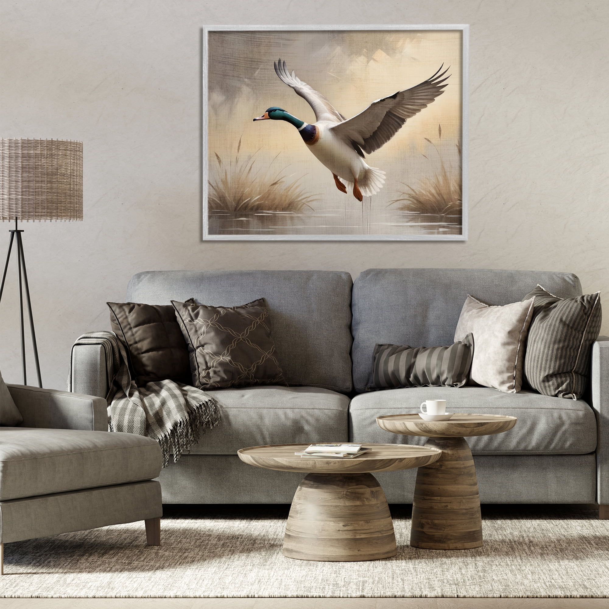 Stupell Industries Gliding Mallard over Wetlands Gray Framed Giclee Art, design by Susan Arnot