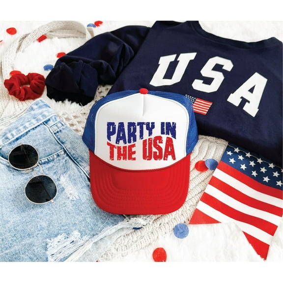 Party In the USA- Unisex Red,White, and Blue Unisex Foam Trucker Hat
