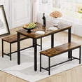 thumbnail image 2 of Bar Table with 2 Dining Benches, Kitchen Table Counter with Chairs, Industrial for Kitchen Breakfast Table, Living Room, Party Room,Brown,43.3″L x 23.6″W x 29.9″H, 2 of 7