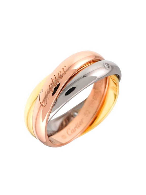 Pre-Owned Cartier Trinity MM #52 Ring, 5 Diamonds, 18K Yellow Gold, White Pink Triple...