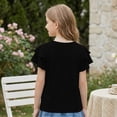 thumbnail image 4 of CCRFTGI Shirts for Child Girls Size 10-12 Ruffle Short Sleeve Casual Loose T-Shirts Cute Little V Neck 2026 Summer Tops Basic Tees Gifts for Girls Black 3-4 Years, 4 of 6