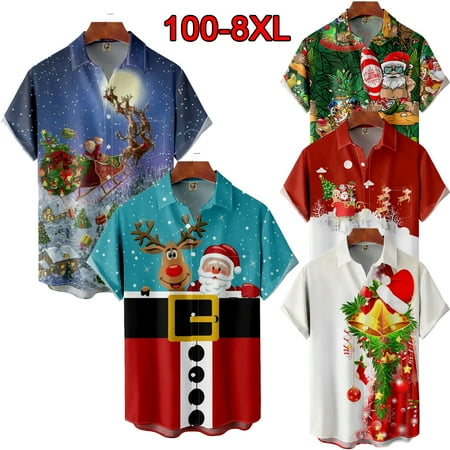 

FUNIER Men Christmas Shirts Merry Christmas Printed Casual Shortsleeve Novelty Button-Down Hawaiian Shirts Casual Shirt Gift for Men