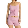 thumbnail image 2 of Yunliwuli Women Knitted Shorts Set, Square Neck Lacing Camisole with Elastic Waist Shorts Summer Outfit, 2 of 3