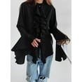 thumbnail image 5 of Womens Casual Blouses Flared Sleeve Stand Collar Ruffle Tops Summer Trendy Vacation Shirt Black XXL, 5 of 8