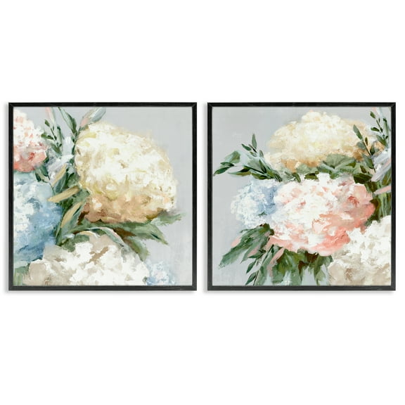 Stupell Industries Pastel Blooming Hydrangeas Plants & Flowers Painting Black Framed Art Print Wall Art, 12 x 12, Set of 2