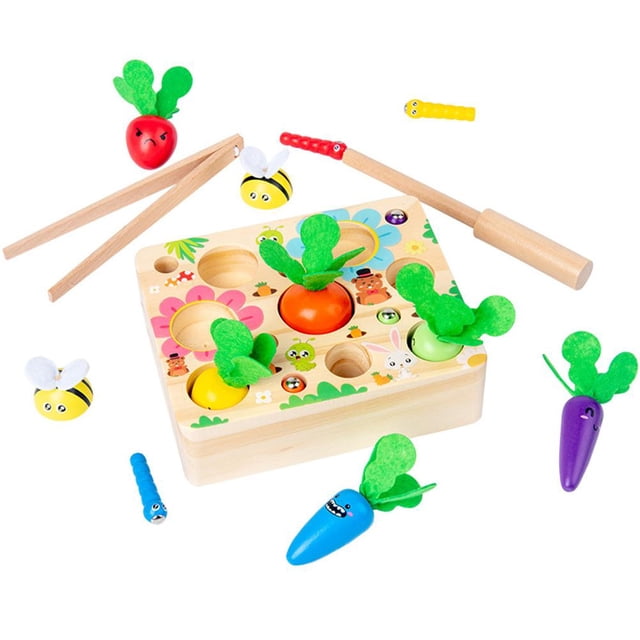Juguete De Madera 3 En 1, Juego De Pesca, Juguete De Zanahoria, Juego De Captura De Gusanos, Habilidades Motoras, Juguete Educativo Para Niños Y Niñas Serendint FN005740-00