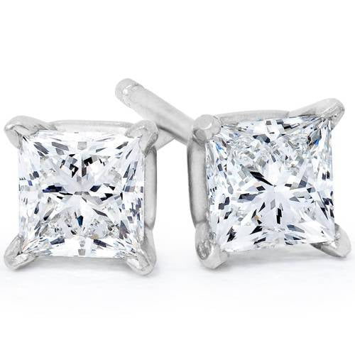 Pompeii 1/4ct Princess Cut Diamond Studs 14K White Gold (G/H,SI2-SI3)