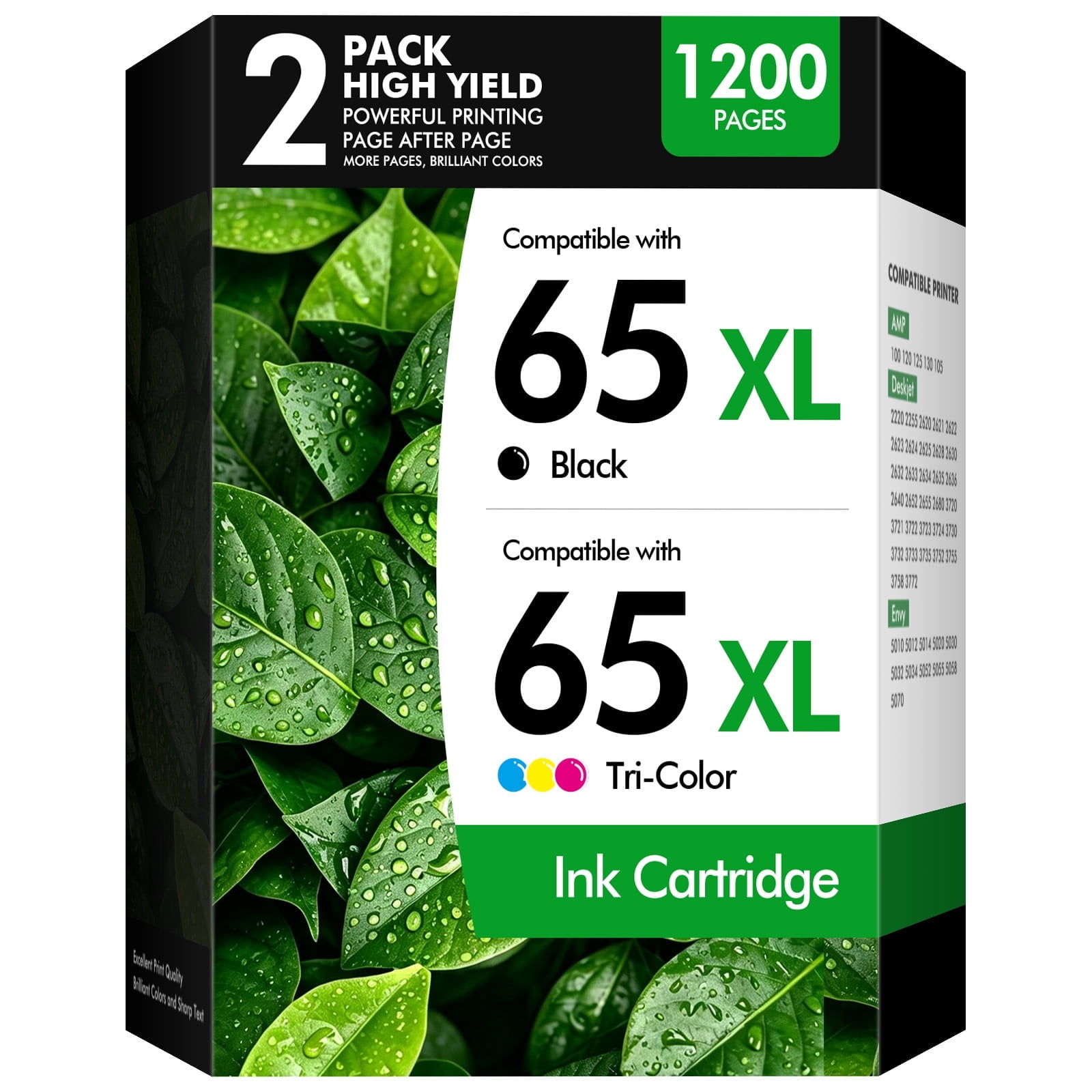 65XL Ink Cartridge Compatible for HP 65 Ink Cartridge Combo Pack for DeskJet 3755 3772 Envy 5055 5052 Printer Ink 65 (2 Pack)