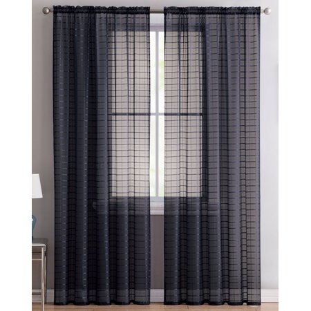 Home Classics Victoria Classics Home Set of Two (2) Black Sheer Rod Pocket Window Curtain Panels: 84