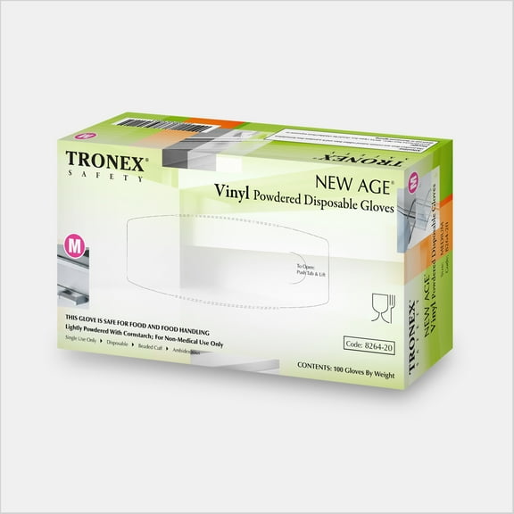 Tronex Vinyl Disposable Gloves, Food Safe, Powdered, White, Medium (Case of 1000)