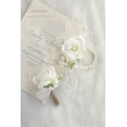 thumbnail image 3 of Ivory Ranunculus Peony Wrist Corsage Wristlet Band Bracelet and Men Boutonniere Set for White Wedding Flower Accessories Prom Suit Decorations, 3 of 5