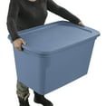 thumbnail image 4 of Sterilite 114 Liter Tote, Large Plastic Storage Bin with Snap-on Lid, Stackable, Blue, 4 of 5