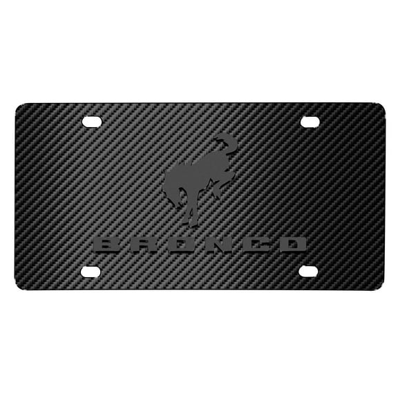 iPick Image for Ford Bronco 3D Dark Gray Logo on Black Carbon Fiber Pattern Stainless Steel License Plate, Official Licensed