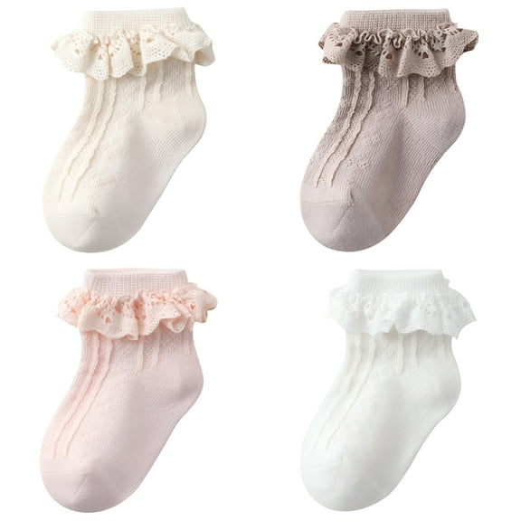 TELOLY Toddler Socks Girls Ruffle Eyelet Frilly Girls Dress Socks 1-3 Years 01-White