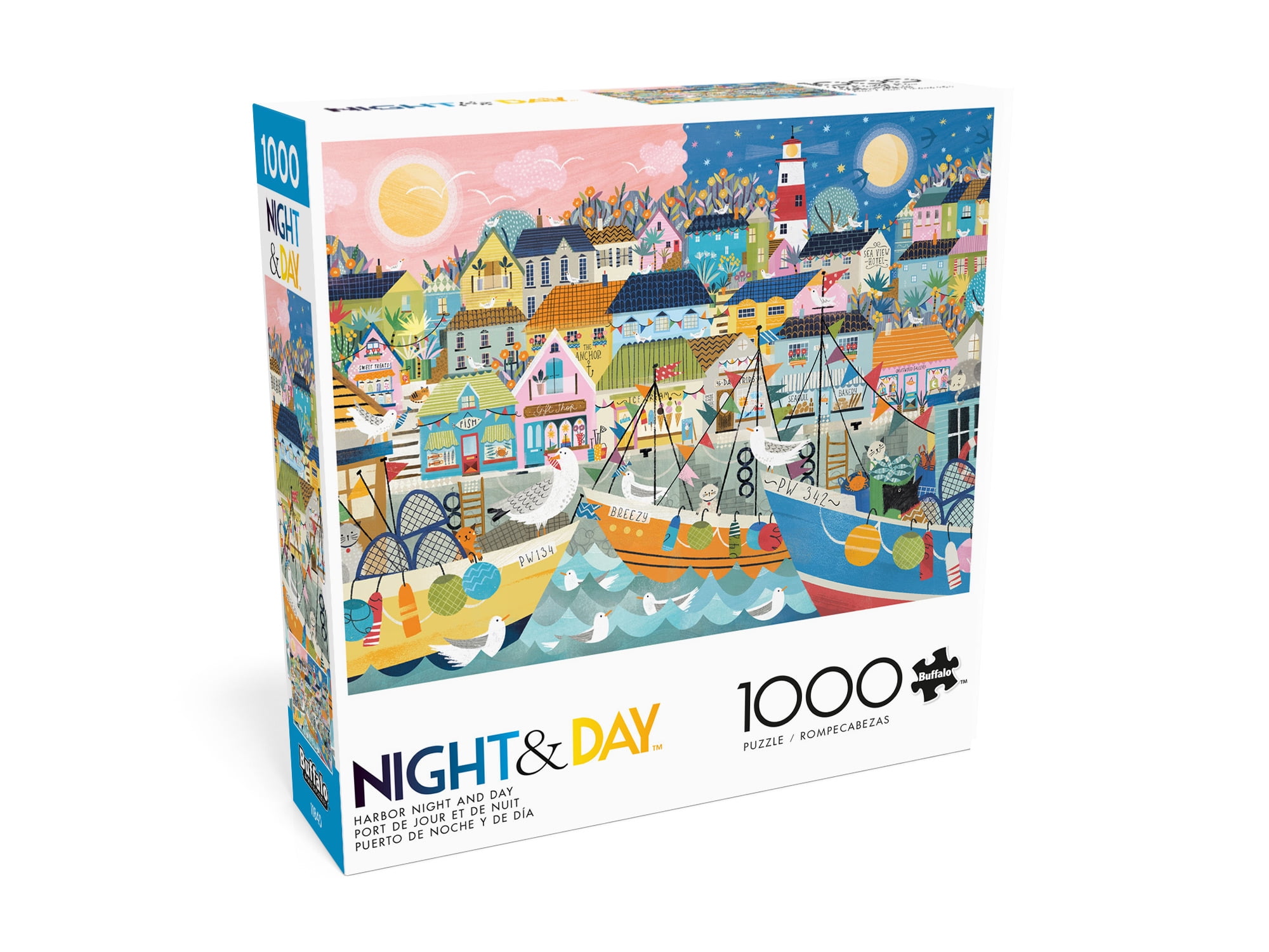 Buffalo Games Harbor Night and Day 1000-Piece Interlocking Jigsaw Puzzle for Adults Ages 14-99 Years