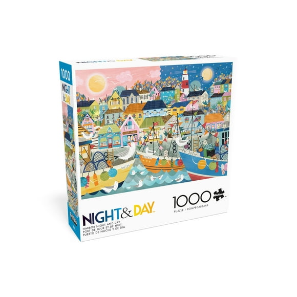 Buffalo Games Harbor Night and Day 1000-Piece Interlocking Jigsaw Puzzle for Adults Ages 14-99 Years