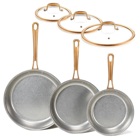 KITEXPERT Tri-Ply Stainless Steel Frying Pans Set, 8"/9.5"/11" Vintage Cooking Pans with Lids, Non-Toxic Induction Cookware, Dishwasher & Oven Safe, All Cooktops Compatible
