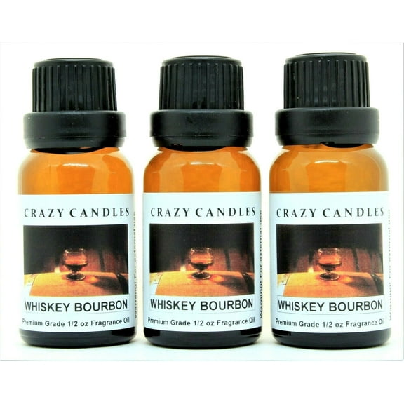 Crazy Candles  Whiskey Bourbon 3 Bottles 1/2oz Each 15ml Premium Grade Scented Fragrance Oil Made in USA