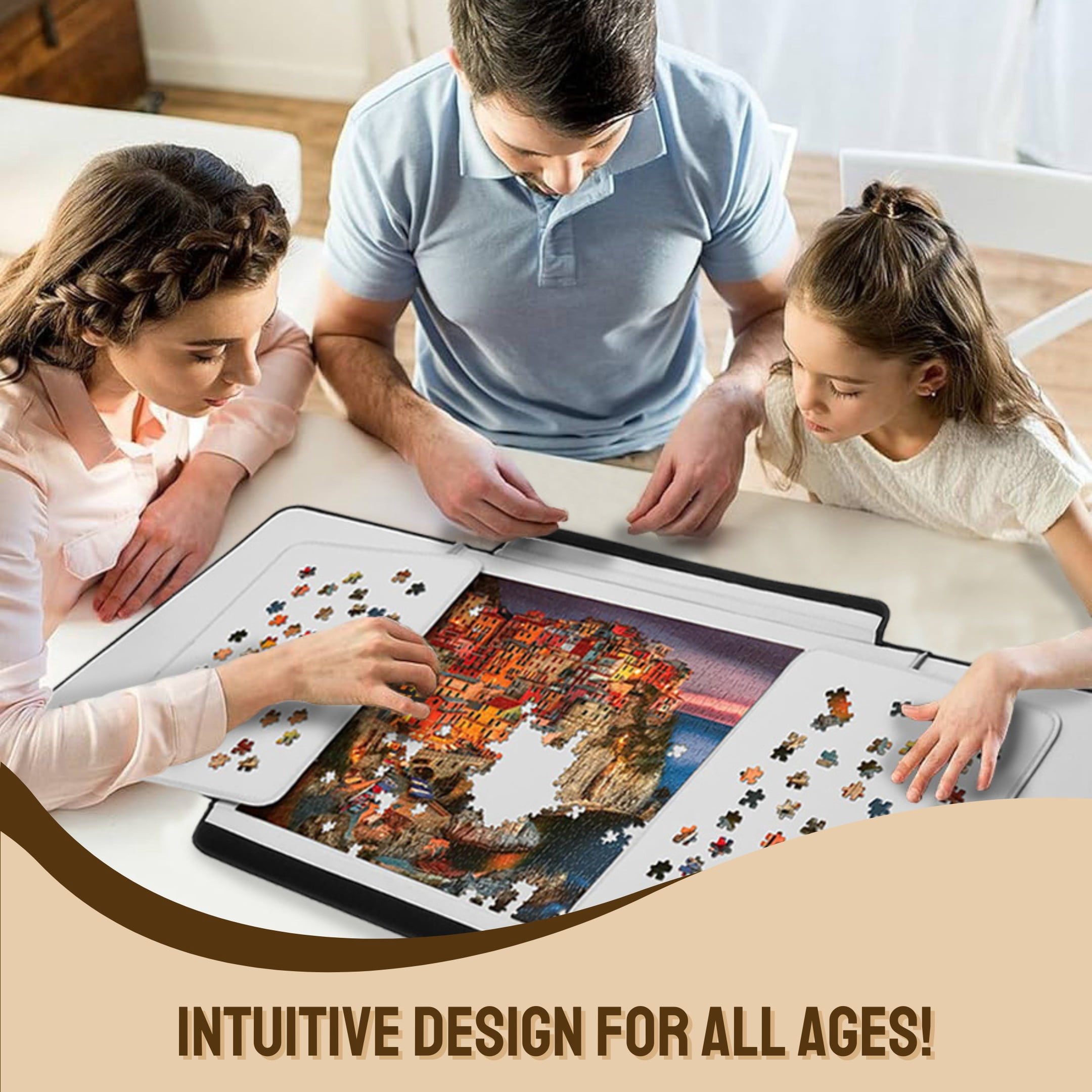 Boîte de rangement portable pour puzzles Tradeopia noire pour jusqu'à 1000 pièces, avec plateaux de tri et plateau détachable.