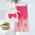 thumbnail image 5 of Girls 2 Piece Outfits Embroidered Crew Neck Cute Bowknot Top & Wide Leg Jean Pant Sets Spring Fall Clothes (3-4 Years, Hot Pink|Tank), 5 of 8