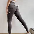 thumbnail image 2 of QLEICOM Womens Yoga Pants Capri Leggings Multi Pockets Stretchy Tight-fitting Sports Pants High-waist Quick-drying Running Hip Trousers Workout Leggings Tummy Control Leggings Gray S, 2 of 7