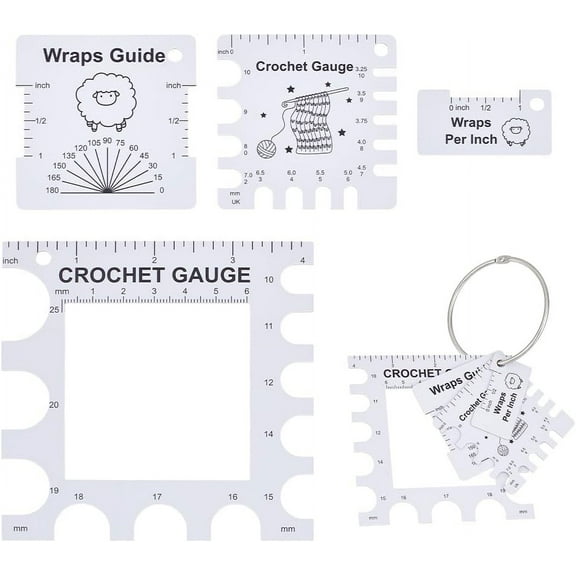 8 Pcs 4 Styles Knitting Needle Gauge, PVC Knitting Gauge Rulers with Iron Rings Crochet Needle Rulers Yarn Gauge Tools for Spinners Yarn Measuring Tools Crochet Accessories