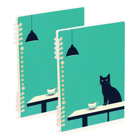 FORMRS 1-Subject Spiral Notebook 8" x 5" College Ruled 60 Refillable Sheet A5 Hard Cover, 2 Pack, Green Cat