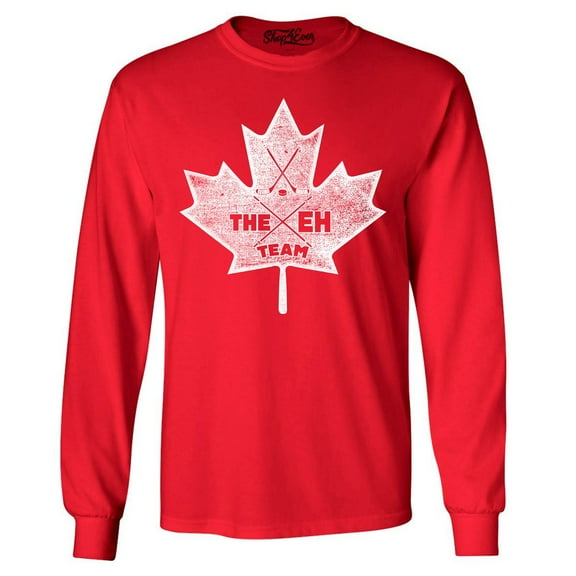 Shop4Ever Men's Canada Leaf The EH Team Canadian Pride Long Sleeve Shirt Large Red