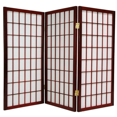 Oriental Furniture 3 Ft Tall Window Pane Shoji Screen, Rosewood color, 3 panels