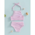 thumbnail image 4 of Suealasg Kids Girls Bikini Sets Plush Ball Sleeveless Bandage Halter Tops and Beach Shorts  1T 2T 3T 4T Toddler Baby Girls 2Pcs Summer Swimsuits Set Bathing Suit, 4 of 9