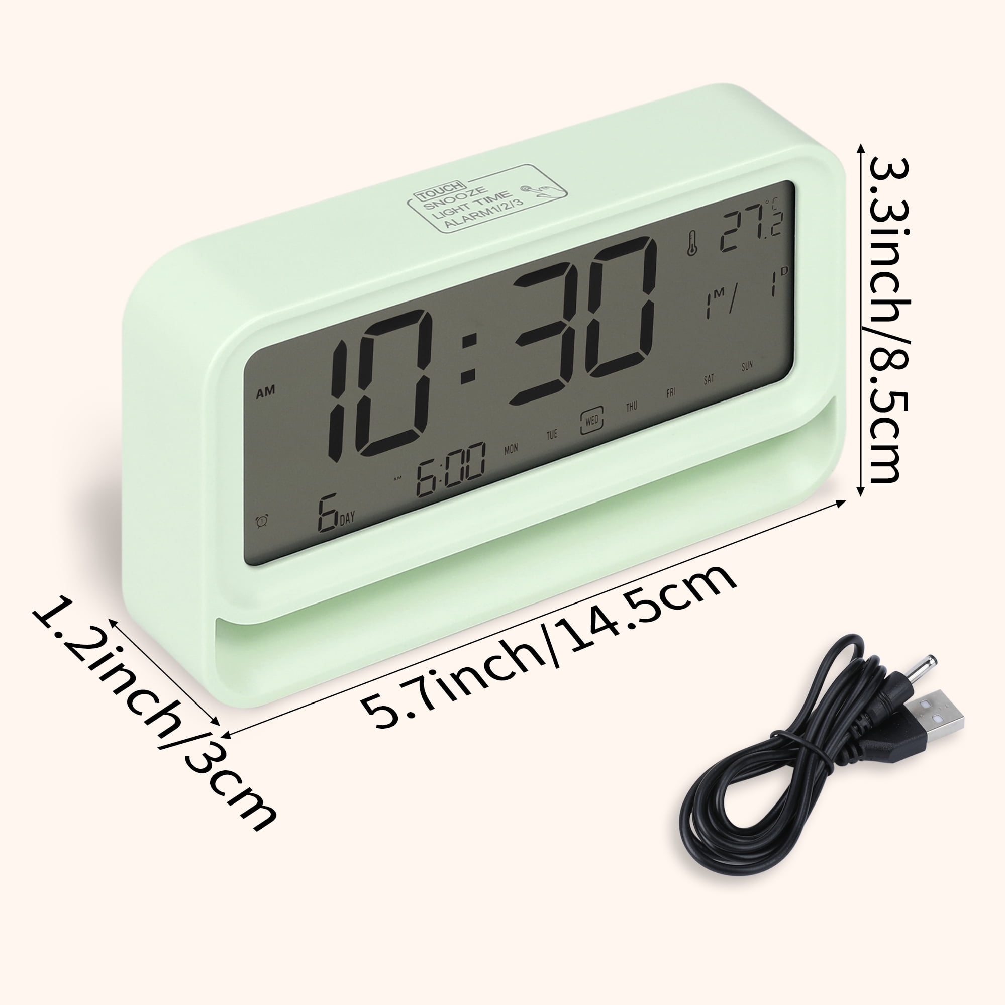 Unique Bargains Night Light Electric Alarm Clock Beige 5.7"L x 1.2"W x 3.3"H