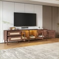 thumbnail image 2 of TV Entertainment Center, Modern Rattan-Inspired Media Console with 3 Cabinets 2 Drawers LED Lights | Dark Brown | MDF+Glass, 2 of 26