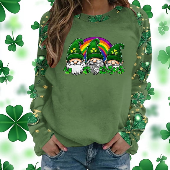 Craaazy Women's Green Shamrock St Patricks Day Crewneck Long Sleeve Shirts