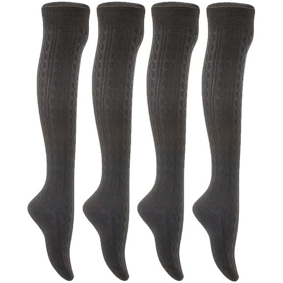 Lian LifeStyle Women's 4 Pairs Adorable, Fashionable, and Ultra-Soft Thigh High Natural Cotton Socks LW1024 Size 6-9 (Black)