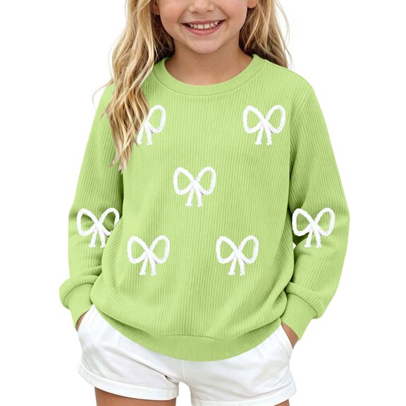 Squevariel Girls Sweaters Fall Winter Casual Cozy Tops Knitted Crewneck Long Sleeve Pullover Printed Sweaters 5-15 Years