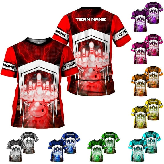 Custom Bowling Shirts, Personalized Name Bowling Shirts Unisex, Bowling Jerseys for Men & Women, Team Bowling Shirt Gift (Red, S)